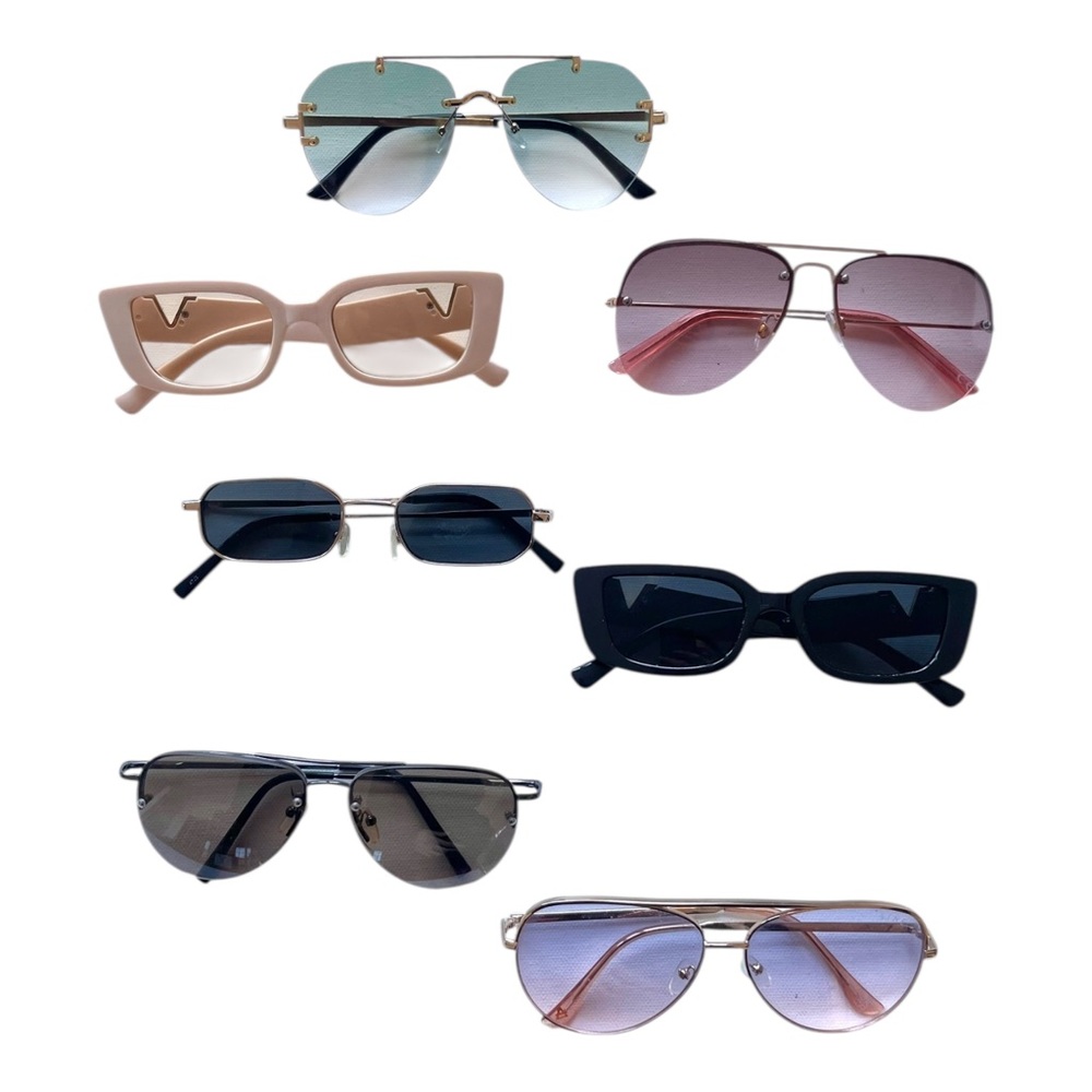 Sunglasses Bundle Lot of 7 Aviator Rectangle Cat Eye Tinted Different Frames set